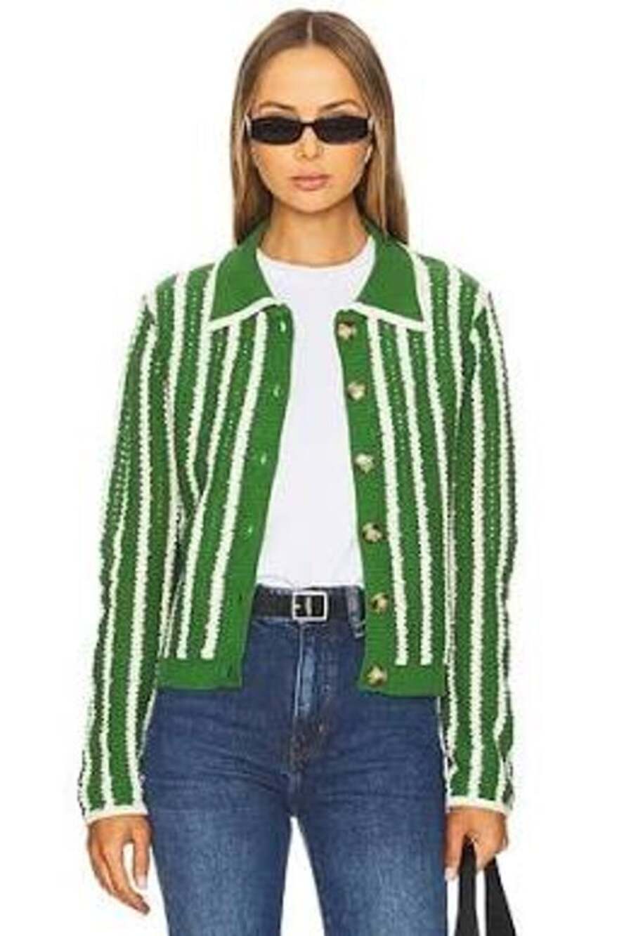 Heartloom Corrie Cardi/Sweater green and white vertical stripes (Size XS)